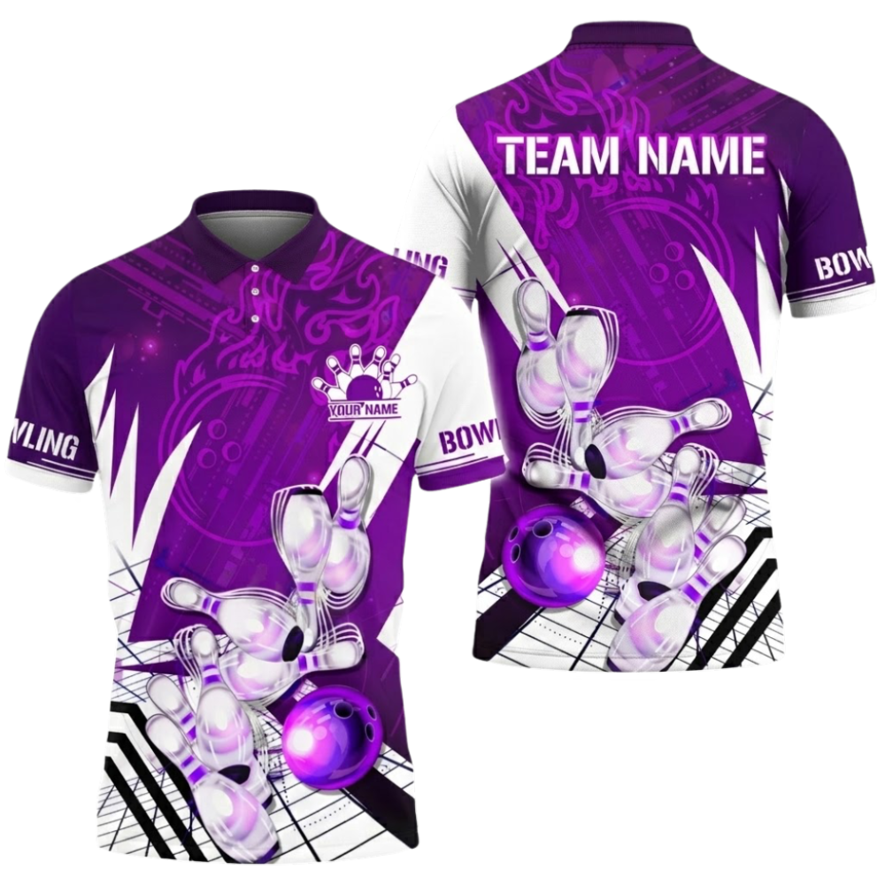 Custom Team Blue And White Bowling Polo Shirt For Men, Custom Bowling Team Shirts BZ0562