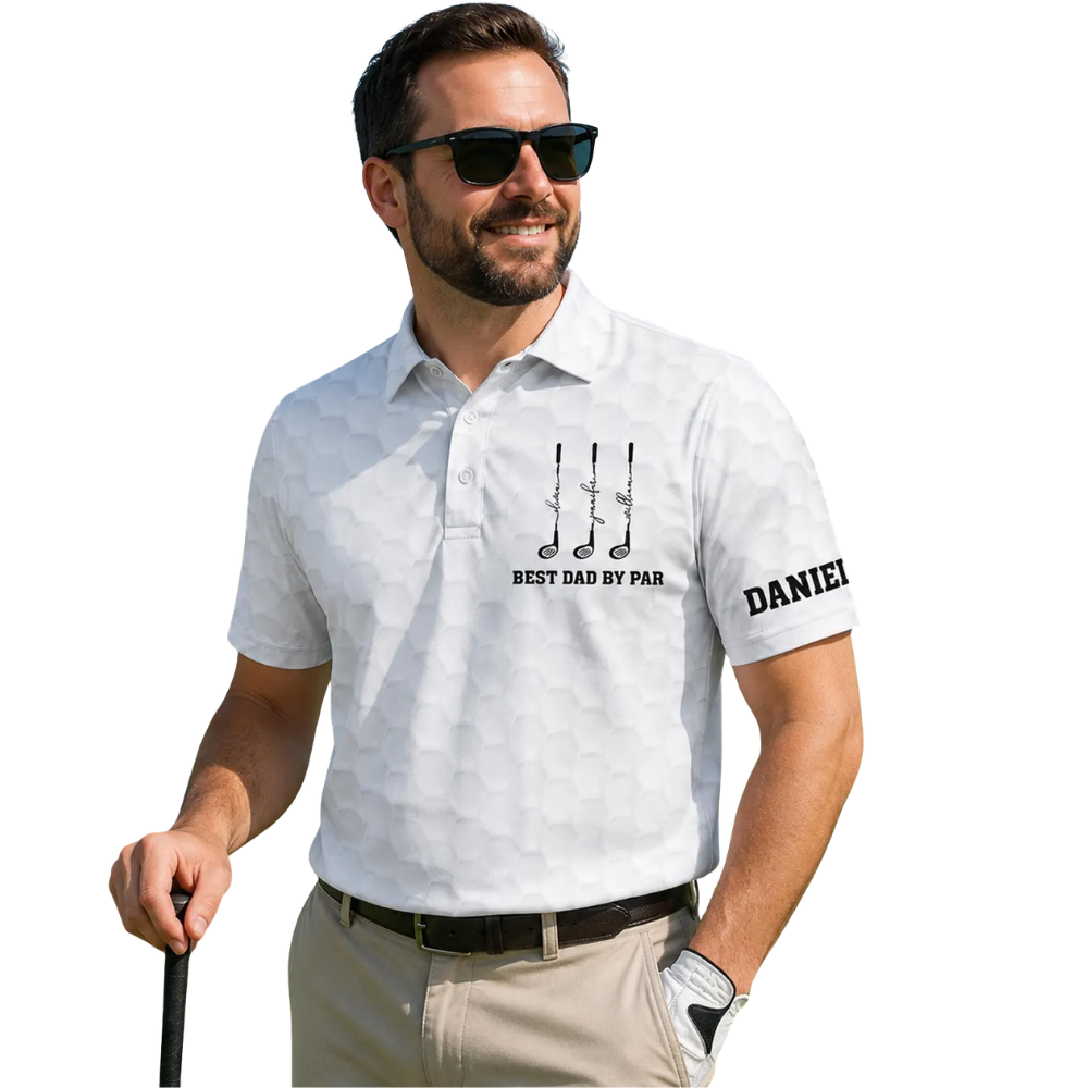 Best Dad By Par Custom Kid Names & Dad Name Golf Polo Shirt Men, Custom Father's Day GE0464  Golf Shirts