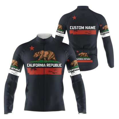 Custom California Bear Men's Black Cycling Long Sleeve Jersey, Custom California Cycling Jersey CZ0046