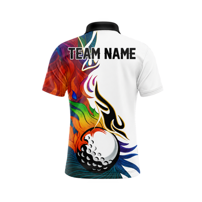 Custom Coloful Flaming Ball Mens Golf Polo Shirt, Custom Flame Golf Team Shirt GZ0469