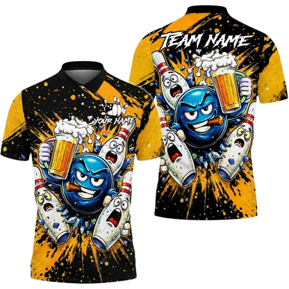 Custom Beer Funny Ball And Pins Bowling Polo Shirt For Men, Custom Beer Bowling Team Shirts BZ0511
