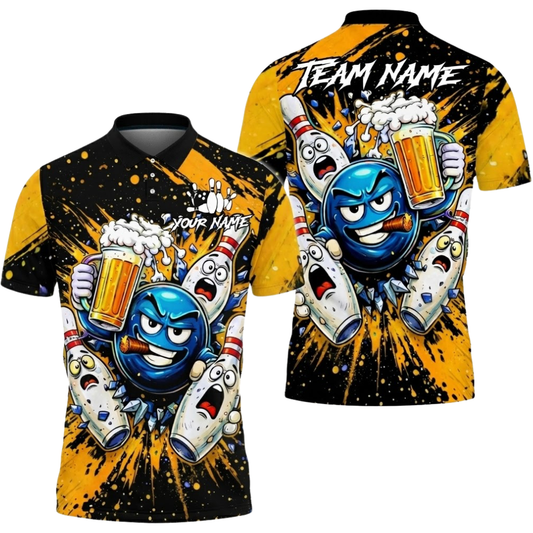 Custom Beer Funny Ball And Pins Bowling Polo Shirt For Men, Custom Beer Bowling Team Shirts BZ0511