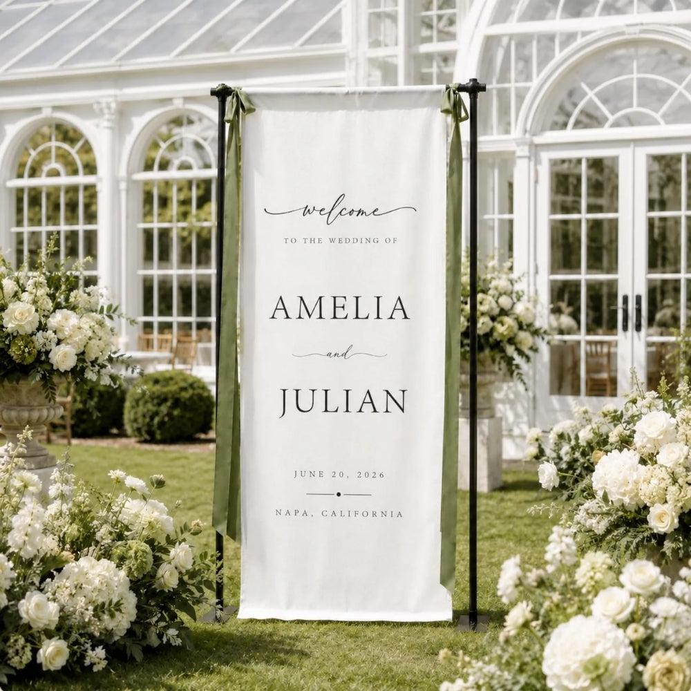 Personalized Wedding Day Fabric Welcome Banner, Custom Wedding Banner Signs WD0395