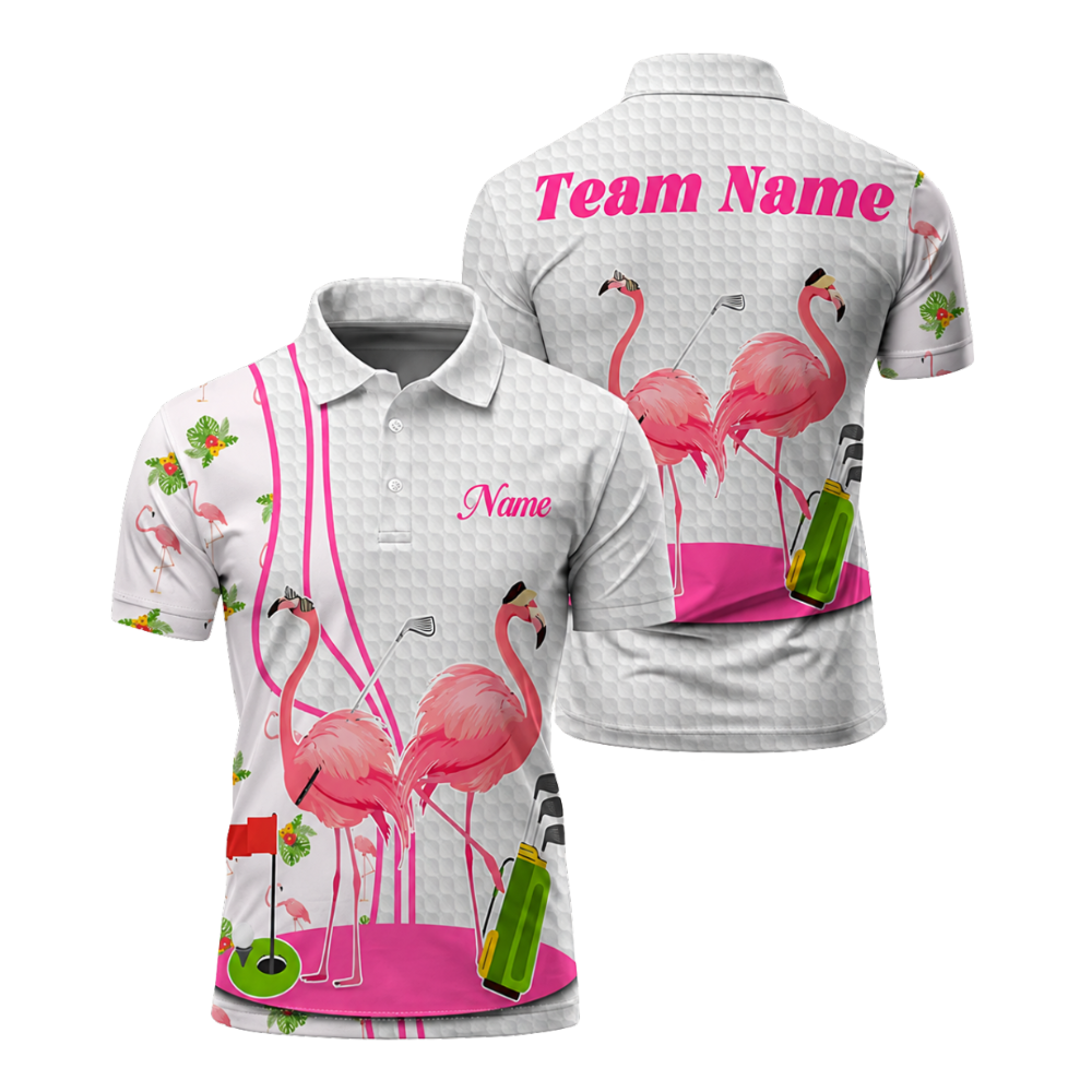 Customize Flamingo Tropical Men's Golf Polo Shirts, Custom Flamingo Golf Shirt GU0004