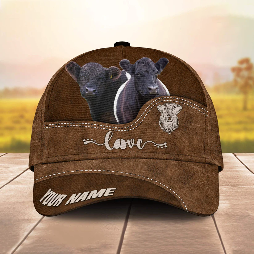 Belted Galloway Love Leather Pattern Customized Name Cap CA0206