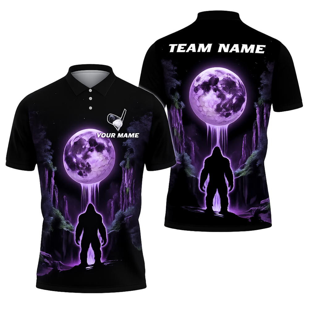 Custom Neon Green Bigfoot Golf Polo Shirt Mens, Custom Sasquatch Bigfoot Golf Team Shirts GZ0293