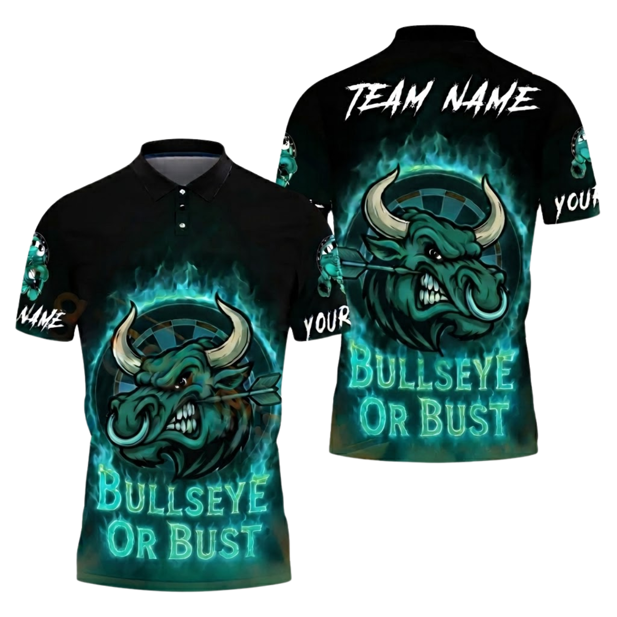 Bullseye Or Bust Custom Bull Fire Darts Polo Shirt For Men, Custom Bull Darts Shirt For Team DZ0175