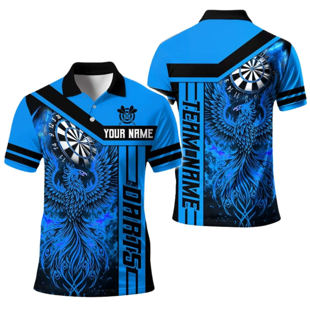 Custom Phoenix Flame Red Black Dart Polo Shirt For Men, Custom Phoenix Darts Shirt For Team DE0089
