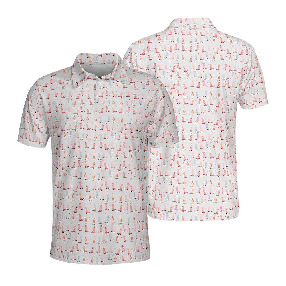 Pink Boots Cowgirl Golf Men Polo Shirt, Western Golf Shirts For Men GE0459