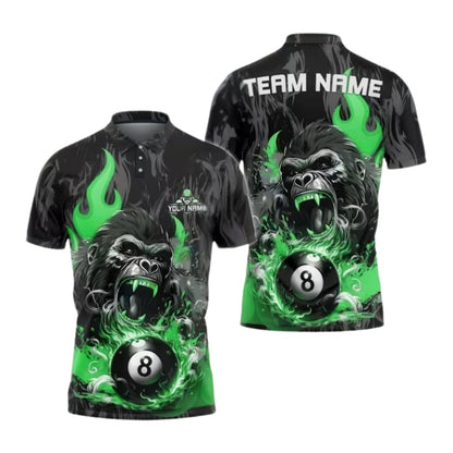 Custom Gorilla 8 Ball Billiard Men's Polo Shirts, Custom Gorilla Billiard Shirts For Team BIU0001