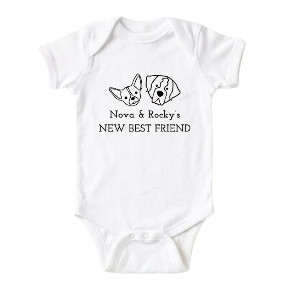 Custom Dog Name New Best Friend Baby Bodysuit, Custom Dog Lover Baby Bodysuit BB0009