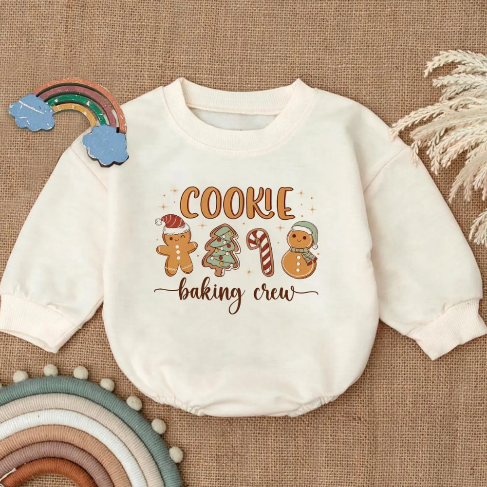 Cookie Baking Crew Gingerbread Candy Christmas Baby Romper Sweatshirt, Cute Christmas Baby Romper Sweatshirt BB0103