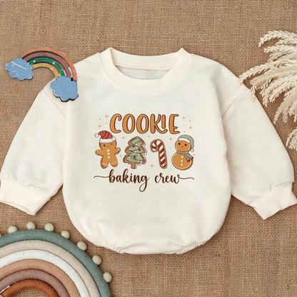 Cookie Baking Crew Gingerbread Candy Christmas Baby Romper Sweatshirt, Cute Christmas Baby Romper Sweatshirt BB0103