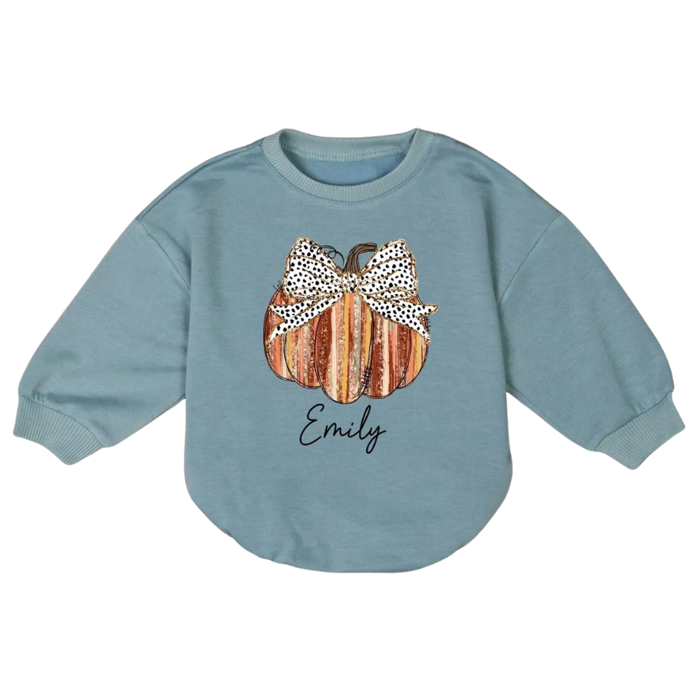 Custom Name Pumpkin Baby Romper Sweatshirt, Personalized Fall Thanksgiving Baby Romper Sweatshirt BB0017