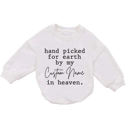 Hand Picked For Earth By My Custom Name In Heaven Baby Romper Sweatshirt, Memorial Baby Romper Sweatshirt BB0186