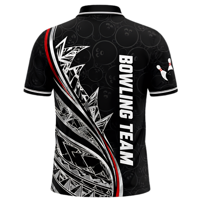 Custom Tribal Black Red White Bowling Polo Shirt For Men, Custom Tribal Bowling Team Shirt BZ0870