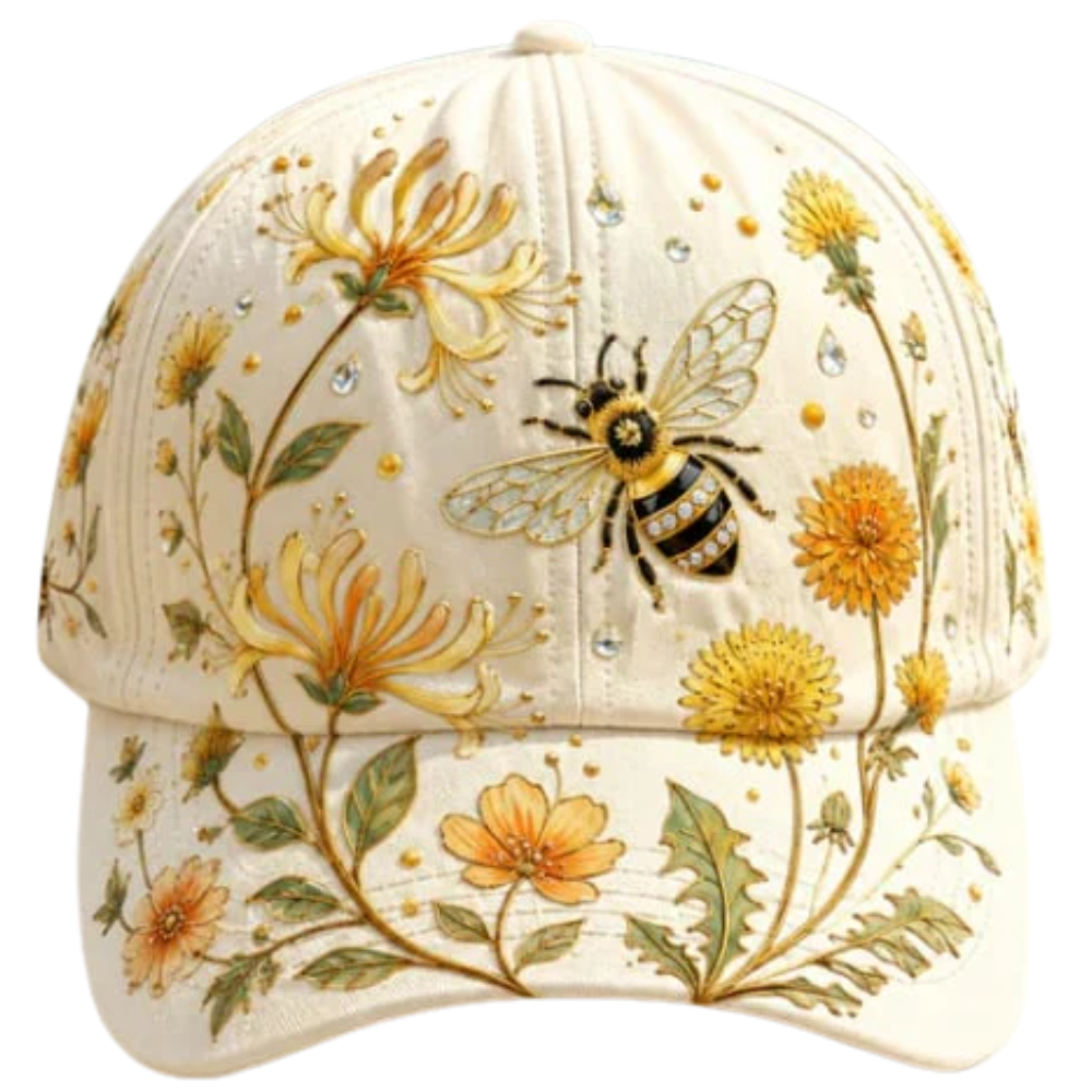 Bee Flower Vintage 3D Printed Baseball Cap, Bee Floral Cap Hat CP0643