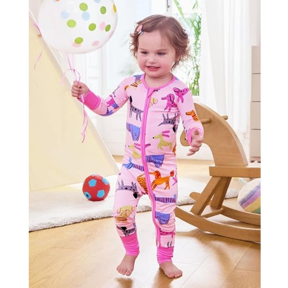 Puppy Dog Pink Baby Convertible Zippy Romper, Dog Lover Baby Convertible Romper BB0326
