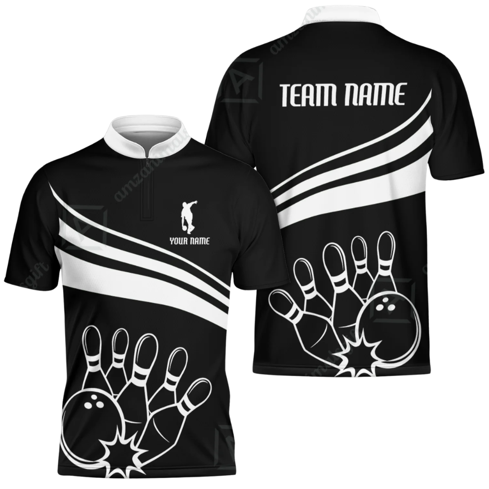Custom Team Black And White Bowling Jersey Mens, Custom Bowling Team Shirts BZ0583