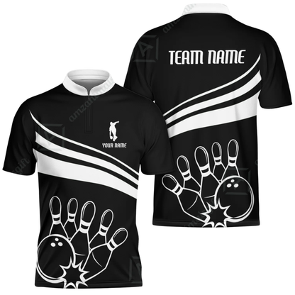 Custom Team Black And White Bowling Jersey Mens, Custom Bowling Team Shirts BZ0583