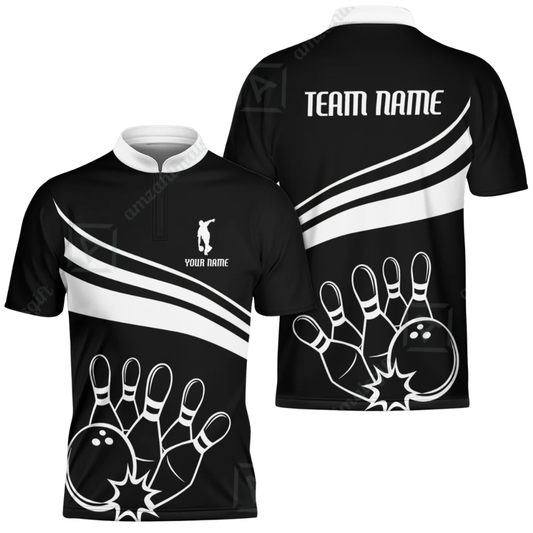 Custom Team Black And White Bowling Jersey Mens, Custom Bowling Team Shirts BZ0583