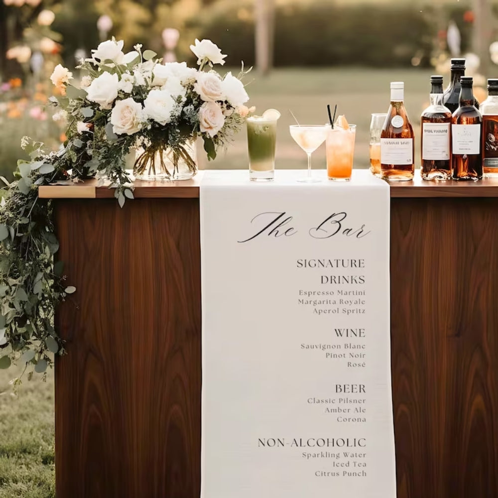 Custom Wedding Bar Fabric Sign, Personalized Bar Menu Banner For Engagement Wedding Party WD0253