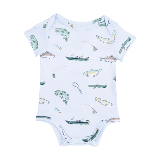 Fishing Light Blue Baby Bodysuit Short Sleeve, Fishing Baby Bodysuit BB0672