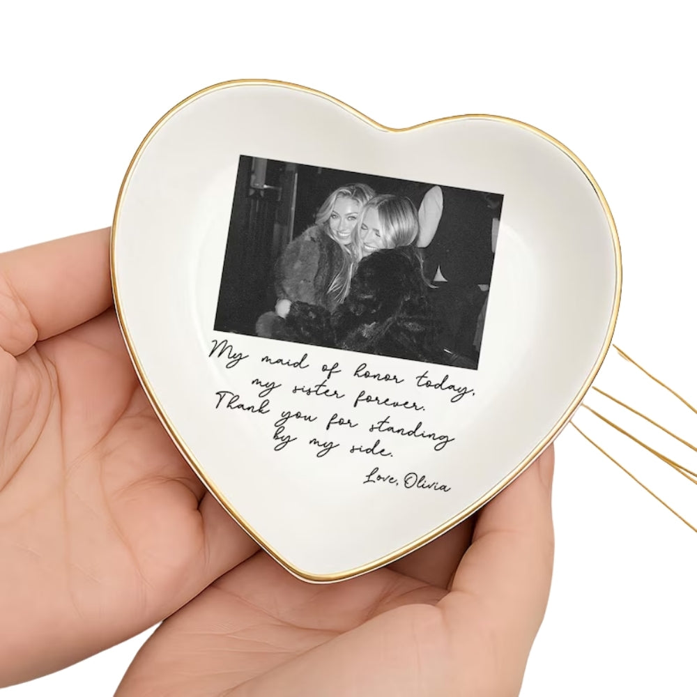 Custom Photo Maid of Honor Jewelry Dish for Sister, Personalized Sister Maid of Honor Jewelry Dish from Bride WD0039