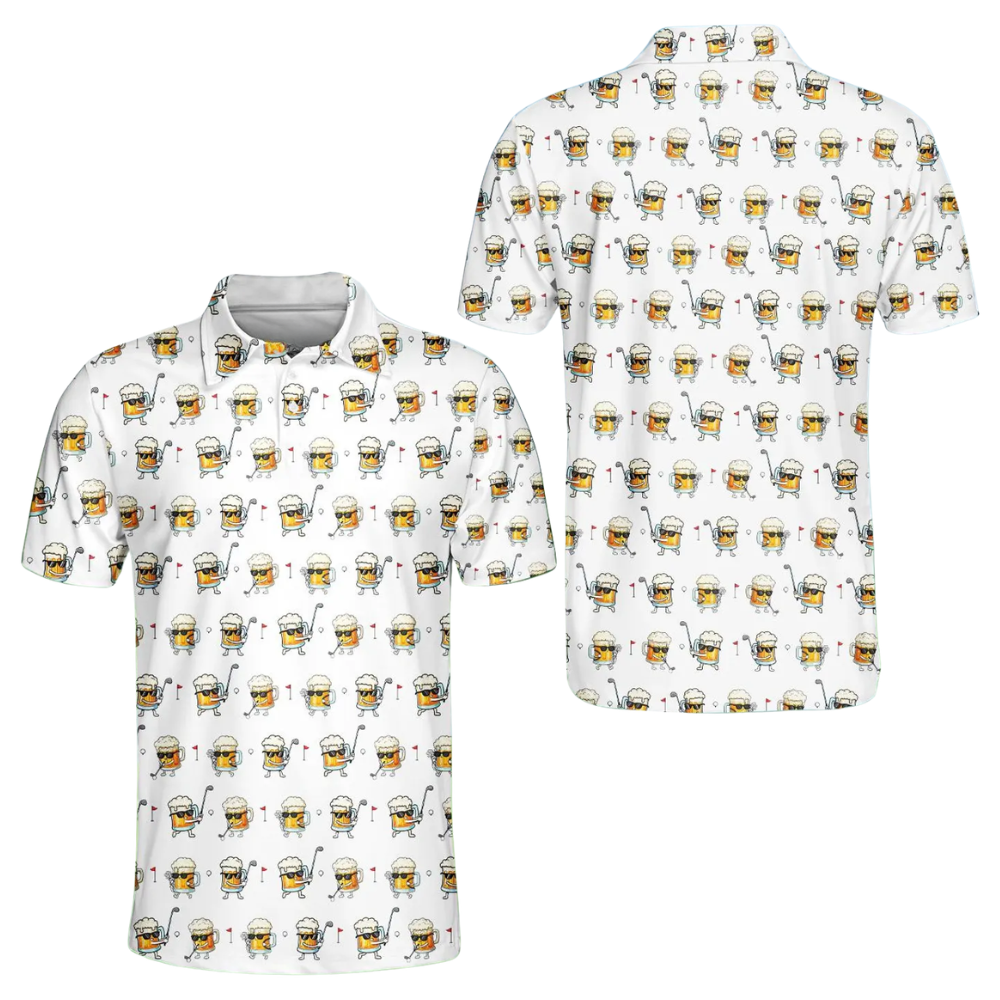 Men's Funny Beer Mug Golf Polo Shirt, Beer Golf Shirts GE0498