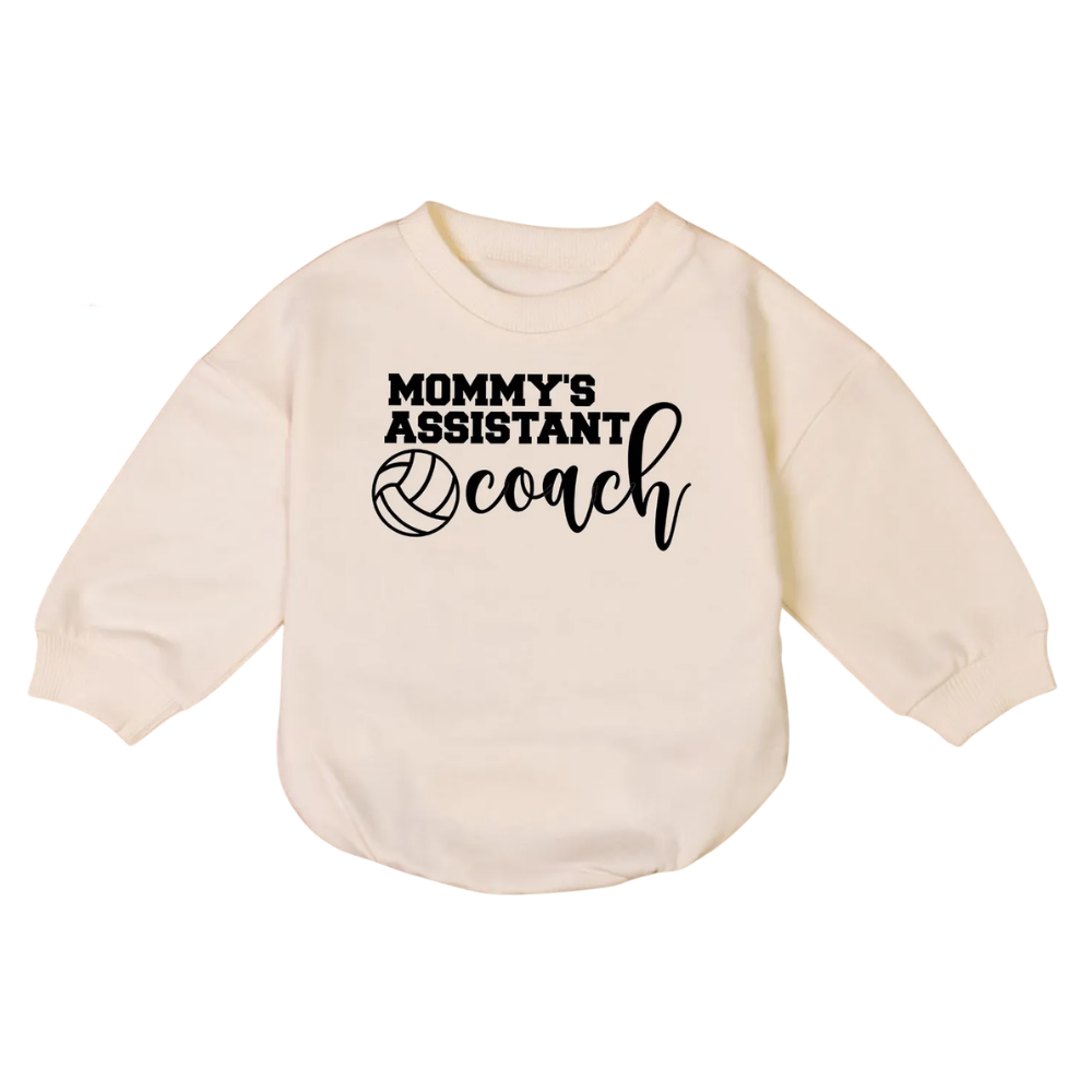 Mom's Assistant Volleyball Coach Baby Romper Sweatshirt, Baby Volleyball Romper Sweatshirt BB0695