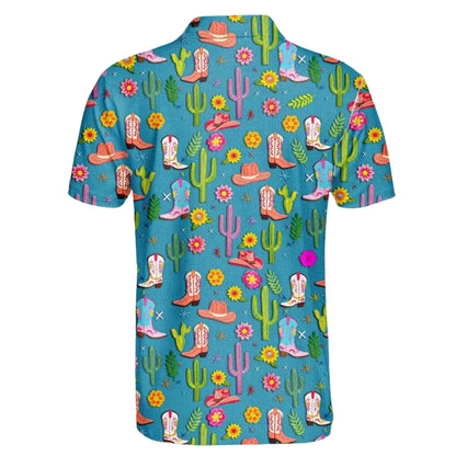 Cactus Western Golf Polo Shirt For Mens, Western Golf Shirts GE0254