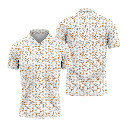 White Funny Duck Pattern Polo Golf Shirts Mens, Duck Golf Shirts GZ0451
