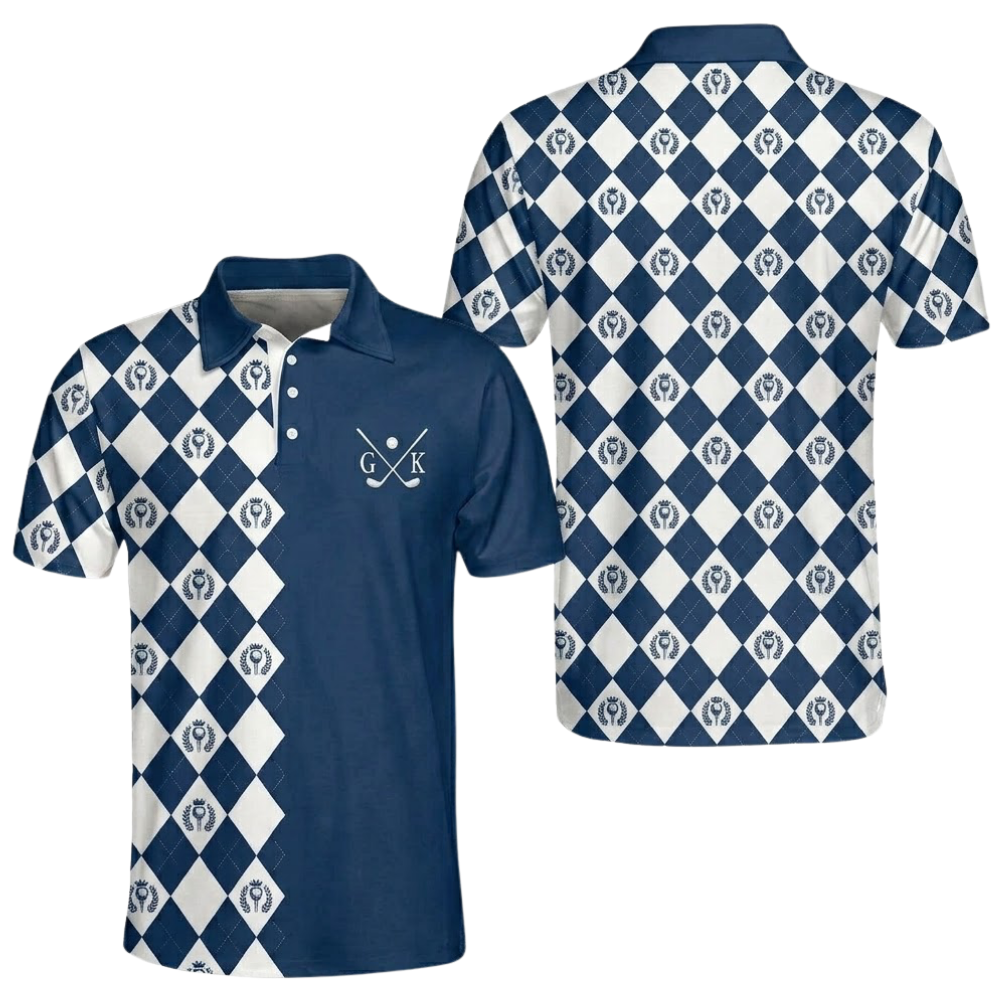 Custom Argyle Pink Golf Polo Shirt Mens, Custom Initial Name Argyle Golf Shirts GE0577