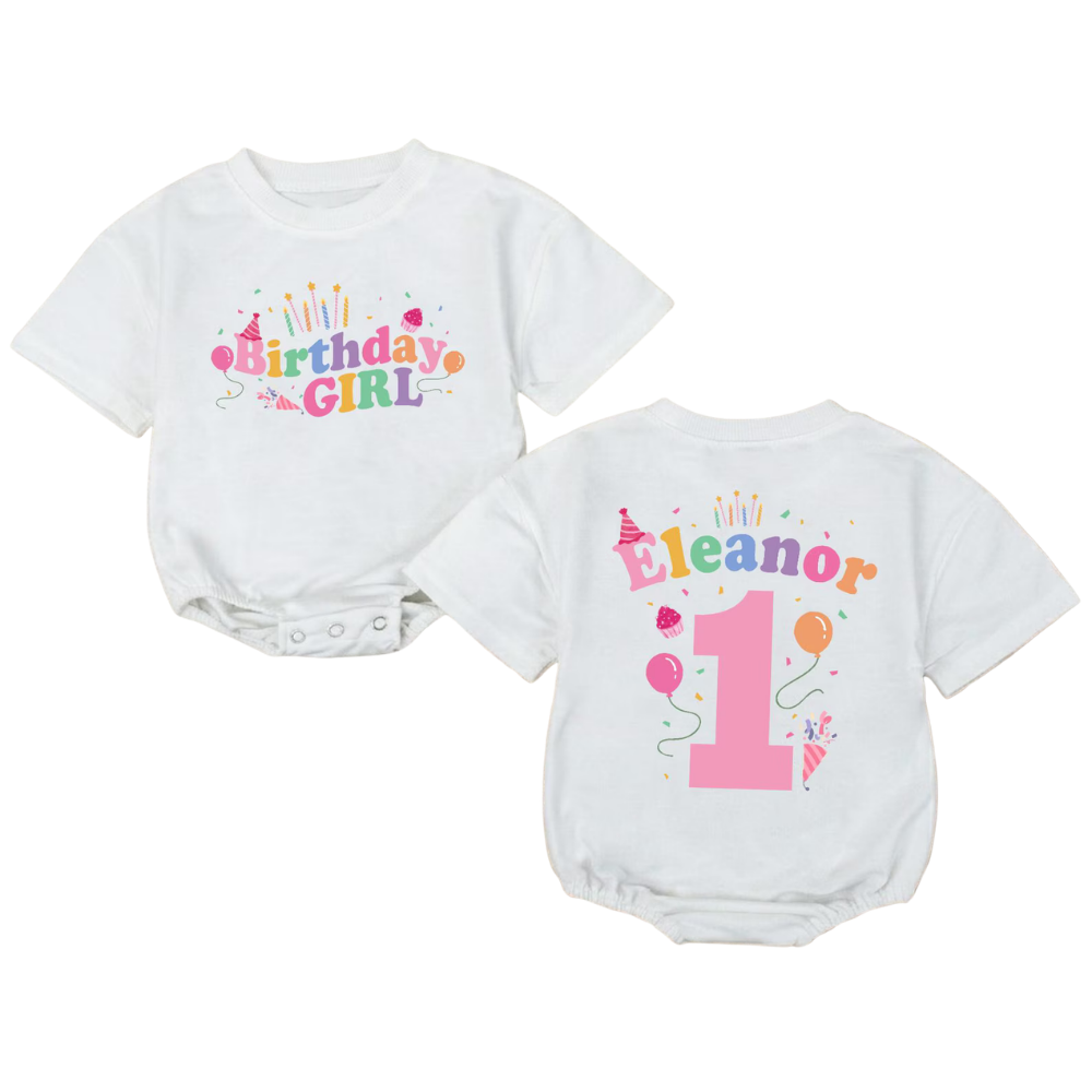 Personalized 1st Birthday Girl Baby T Shirt Romper, Custom Name Baby Girl First Birthday Romper BB0198