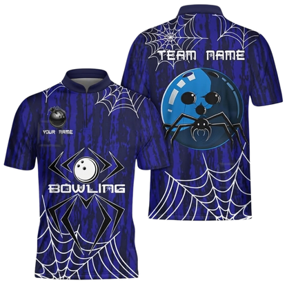 Custom Spider Blue Bowling Jersey For Men, Custom Spider Bowling Team Shirt BZ0938