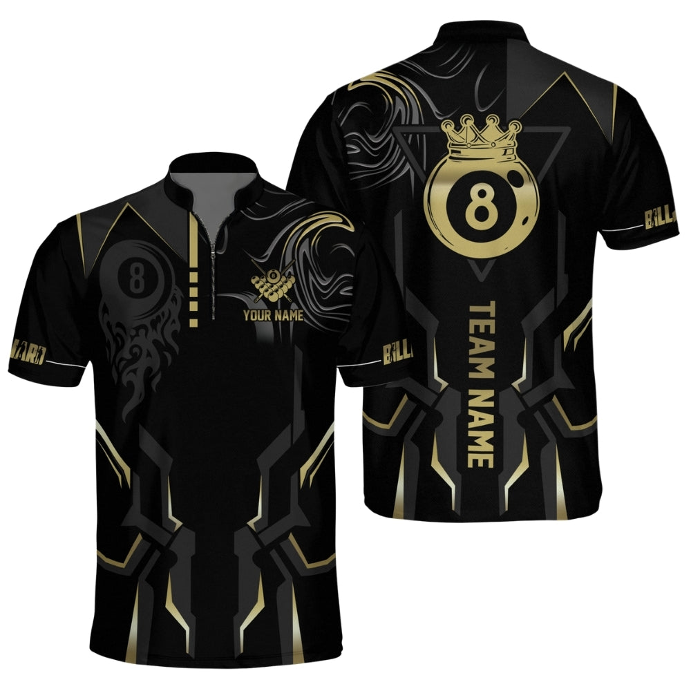 Custom Team Black And Gold 8 Ball King Billiard Jersey For Men, Custom Pool Biiliard Team Shirt BIZ0006