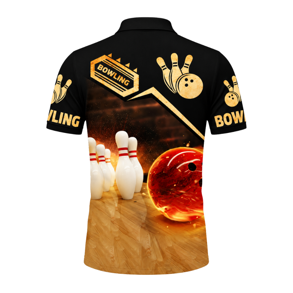 Custom Team Flame Ball 3D Polo Shirt For Men, Custom Bowling Shirt BZ0801