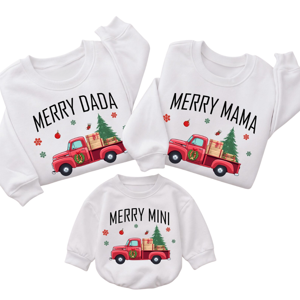 Merry Dada Mama Mini Matching Christmas Sweatshirt, Custom Family Christmas Sweatshirt ET1683