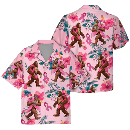 Bigfoot Pink Ribbon Hawaiian Shirt For Men Women, Bigfoot Breast Cancer Awareness Hawaiian Shirts HE0578