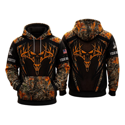 Custom Deer Hunting Camo Hoodie Orange Black, Custom Hunting Hoodie 2D1146