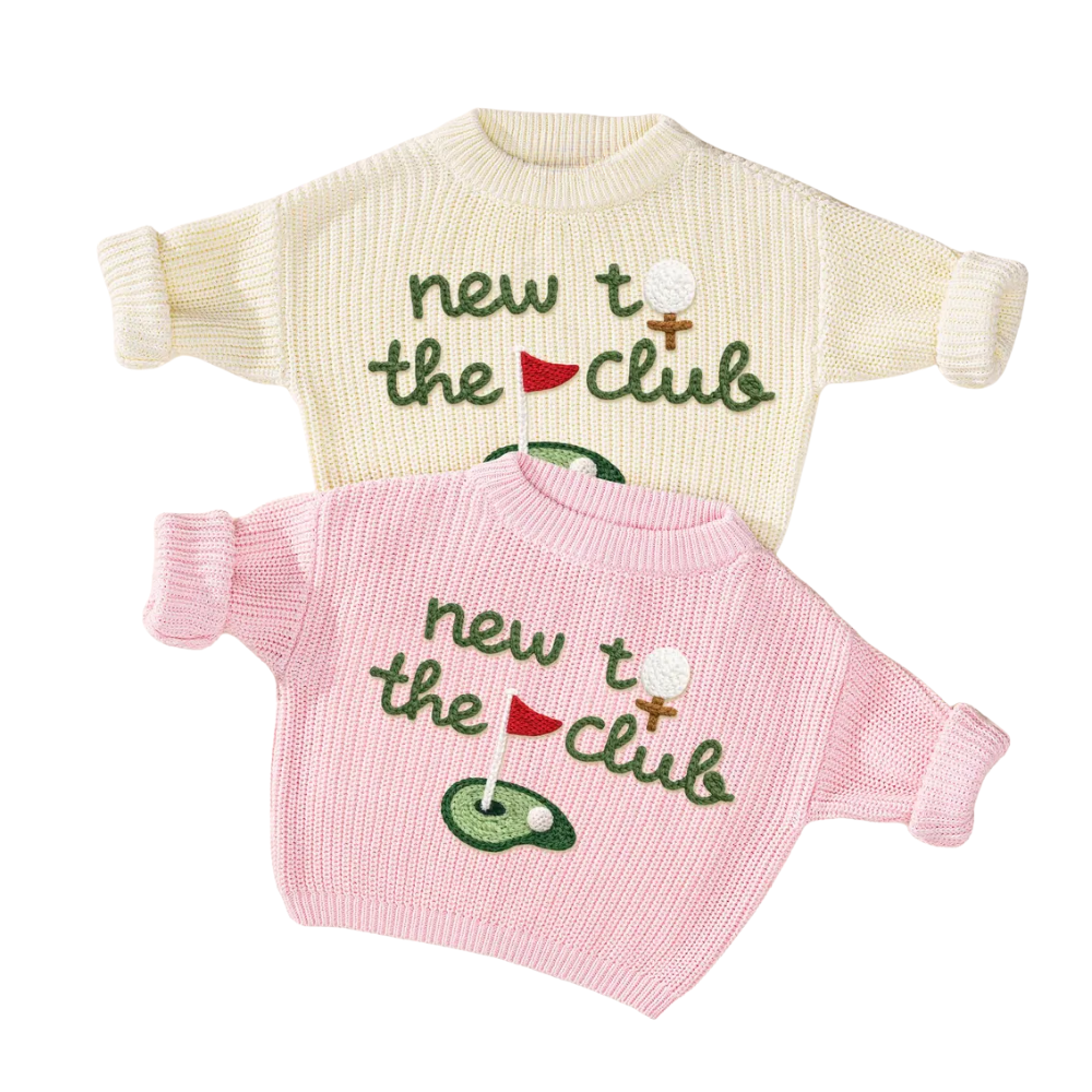 New To The Club Golf Baby Embroidered Knit Sweater, Golf Knit Sweatshirt For Baby BB0124