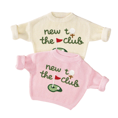 New To The Club Golf Baby Embroidered Knit Sweater, Golf Knit Sweatshirt For Baby BB0124