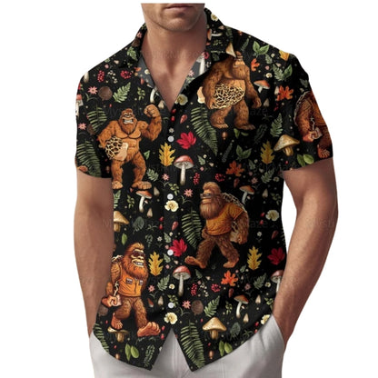 Bigfoot And Mushroom Men's Hawaiian Shirt, Tropical Bigfoot Sasquatch Hawaiian Shirts HE0154
