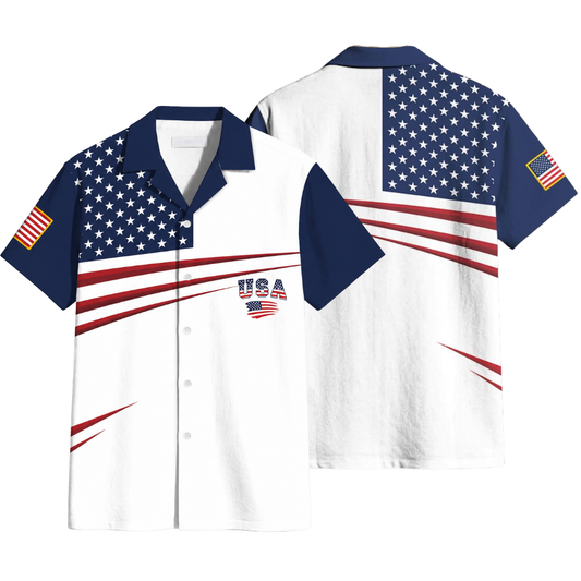 White Navy USA Flag Hawaiian Shirt For Men, 4th Of July Patriotic Hawaiian Shirts HE0358