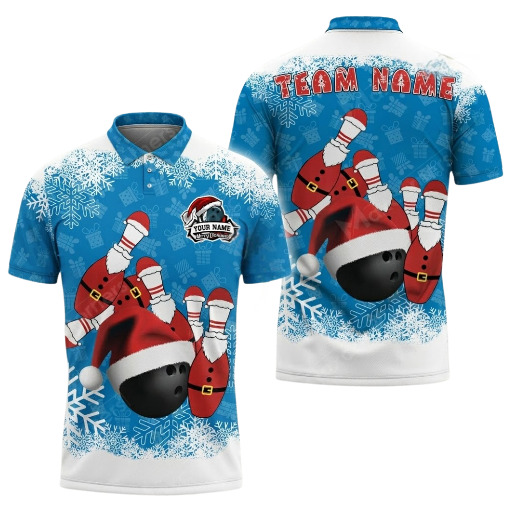 Custom Christmas Red Bowling Polo Shirt For Men, Custom Team Xmas Bowling Shirts BZ0625