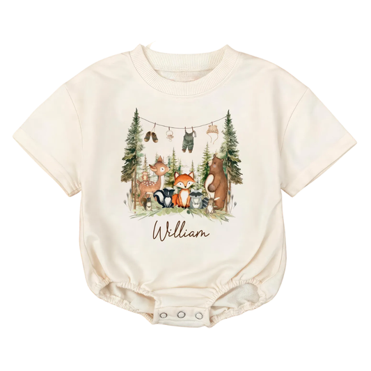 Personalized Woodland Animals Baby Boy Romper Sweatshirt, Custom Forest Animal Baby Romper Sweatshirt BB0096