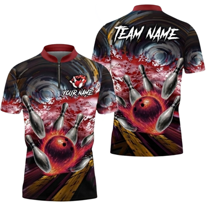 Custom Team Splash Paint Red Black Bowling Jersey For Mens, Custom Bowling Team Shirts BZ0595