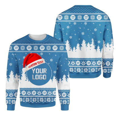Custom Logo Ugly Xmas Sweatshirt Navy And White, Custom Christmas Sweater 2D1083
