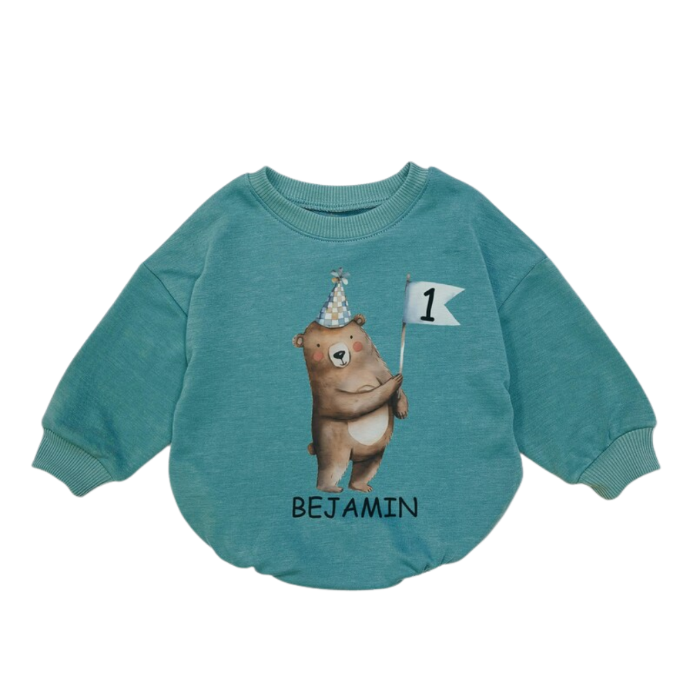 Custom Bear First Birthday Baby Romper Sweatshirt, Custom Bear 1st Birthday Romper Sweatshirt For Baby BB0547