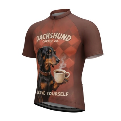 Dachshund Coffee Co Serve Yourself Men's Cycling Short Sleeve Jersey For Men, Funny Dog Cycling Jerseys CE0025